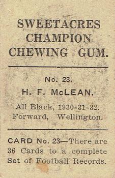 1930 Sweetacres Football Records #23 Hubert McLean Back
